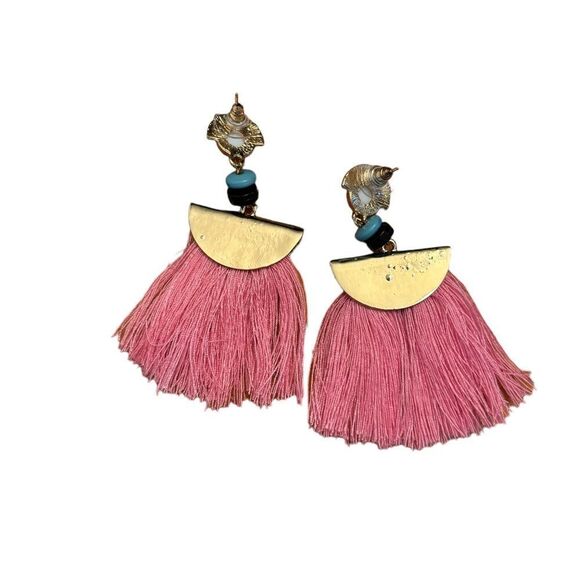 Bohemian Pink Long Tassel Earrings NWT - Picture 4 of 6